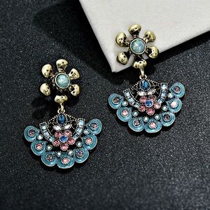 Chic Gold and Blue Floral Earrings